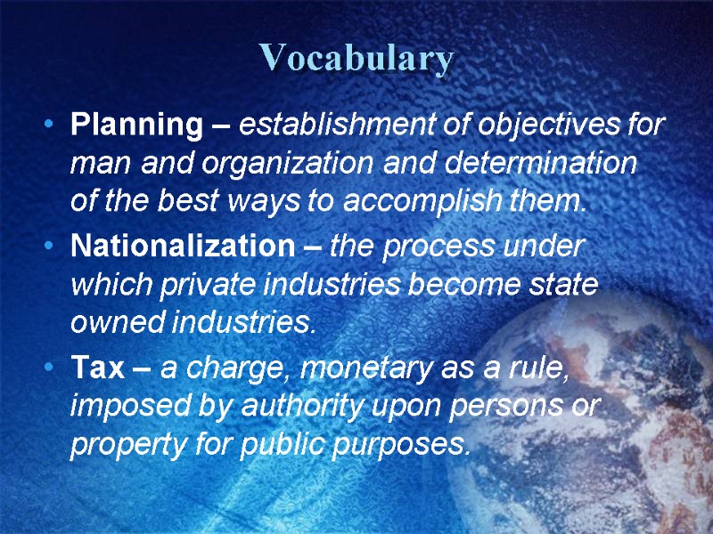 Vocabulary Planning – establishment of objectives for man and organization and determination of the